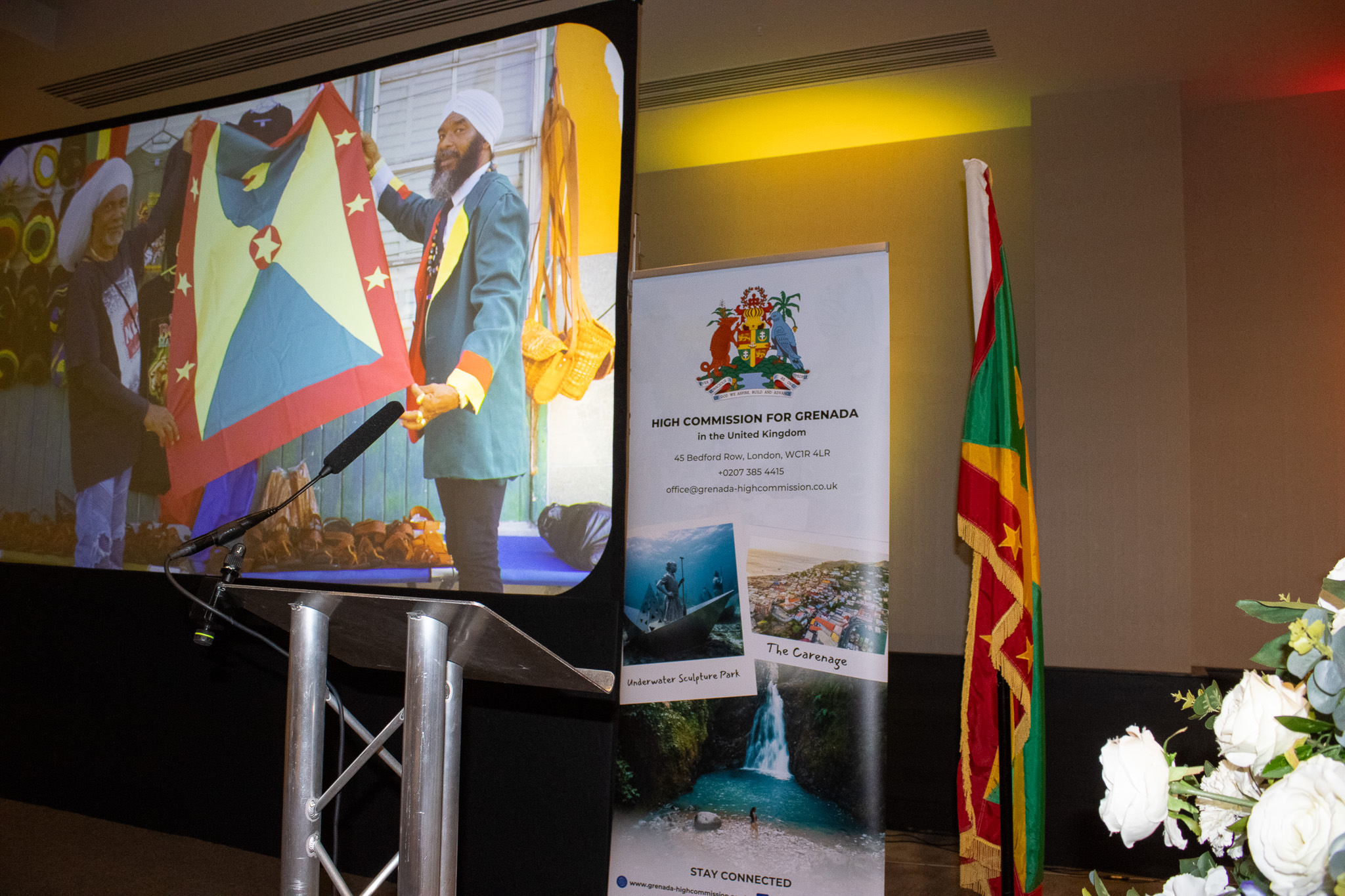 Grenada presentation display, flag and event lectern